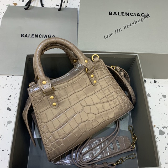 Balenciaga專櫃爆款鱷魚紋奶茶色手袋手提包 638512 巴黎世家小號Neo Classic機車包 fyj1438